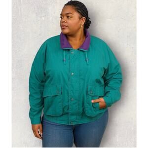 Whitefish Ely Vintage 90s Teal Purple Windbreaker Women’s 1X Retro Bomber Coat